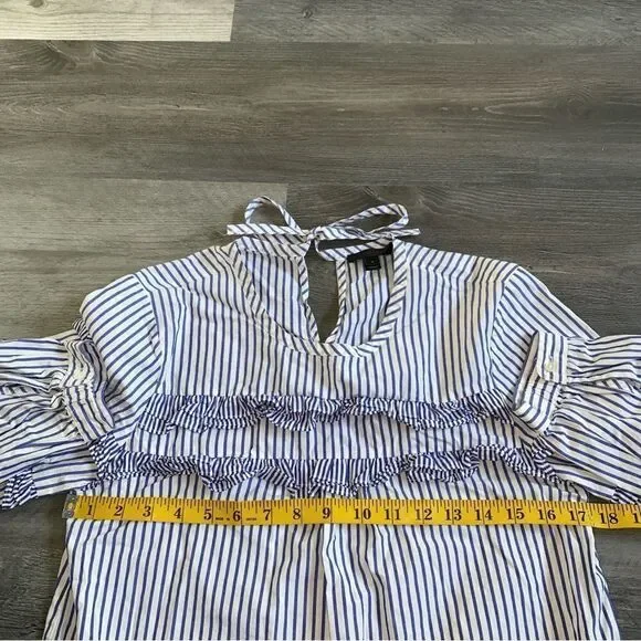 J. Crew Tiered Ruffle Stripe Blouse Blue White 2 Cotton - Picture 8 of 10